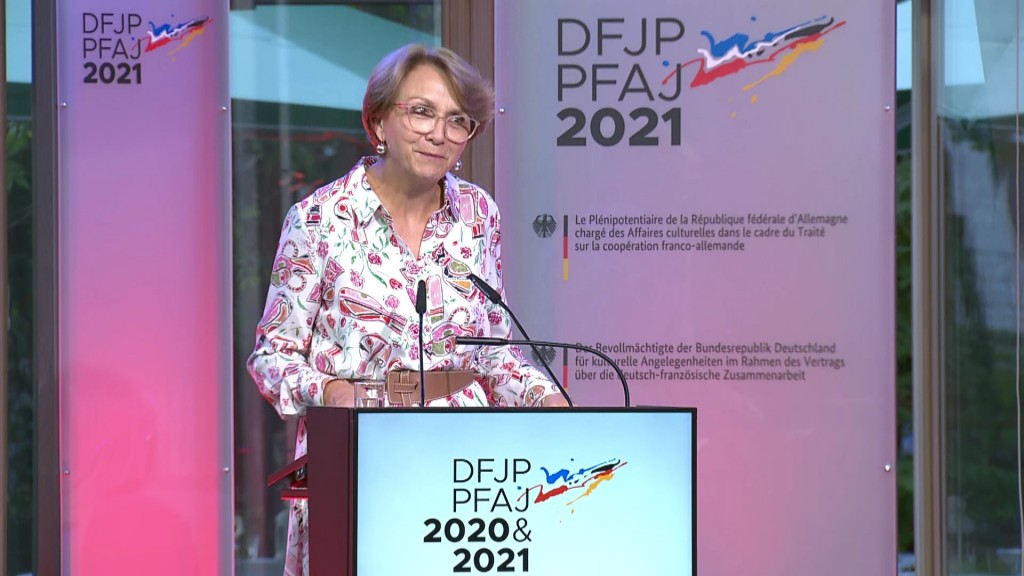 Foto: Rede von Anne-Marie Descôtes bei der DFJP-Preisverleihung 2021