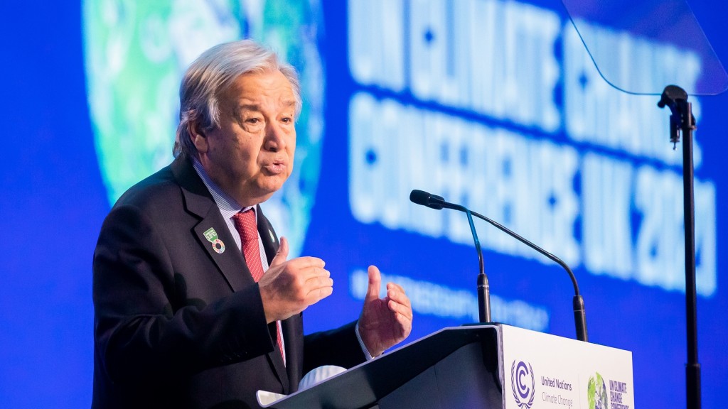 Antonio Guterres, UN-Generalsekretär, spricht bei der UN-Klimakonferenz COP26 (Foto: picture alliance/dpa | Christoph Soeder)
