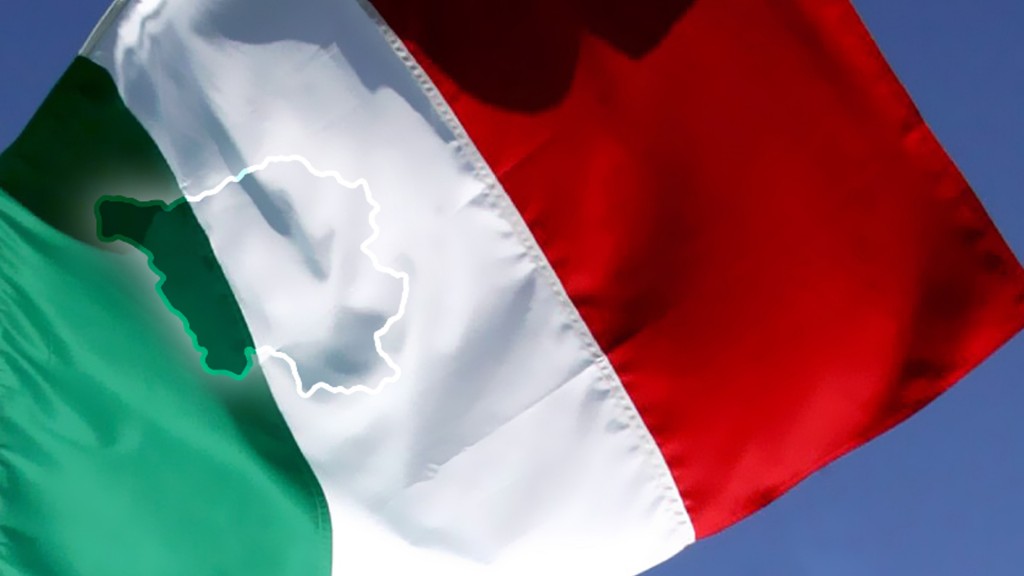 Italienische Nationalflagge hinter der Saarlandkarte 