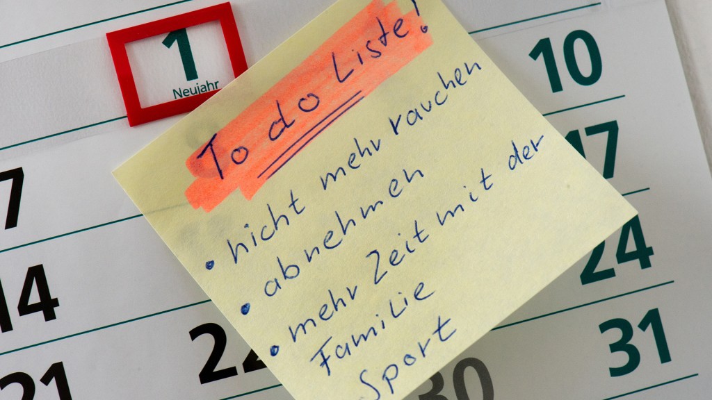 Auf dem 1. Januar eines Kalenders klebt eine «To do Liste» mit Vorsätzen