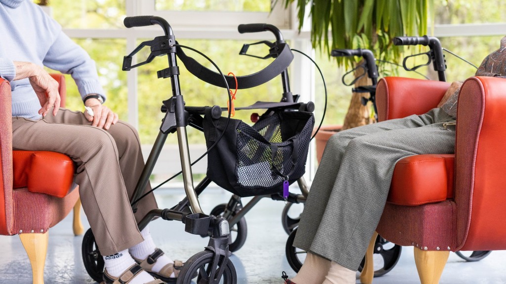 Foto: Zwei pflegebedürftige Frauen sitzen neben ihren Rollatoren.