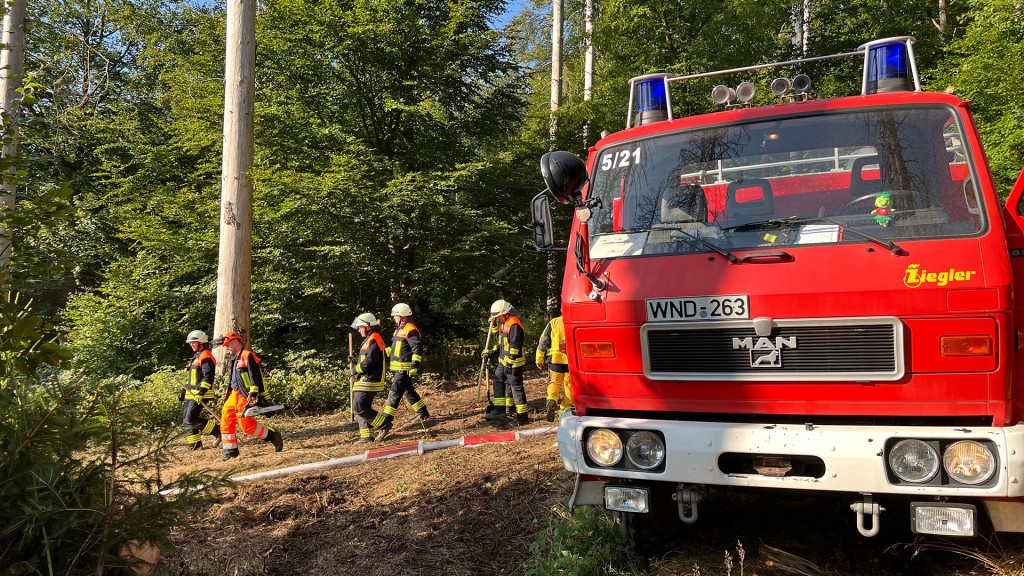 Foto: Feuerwehrwagen im Wald beim Einsatz
