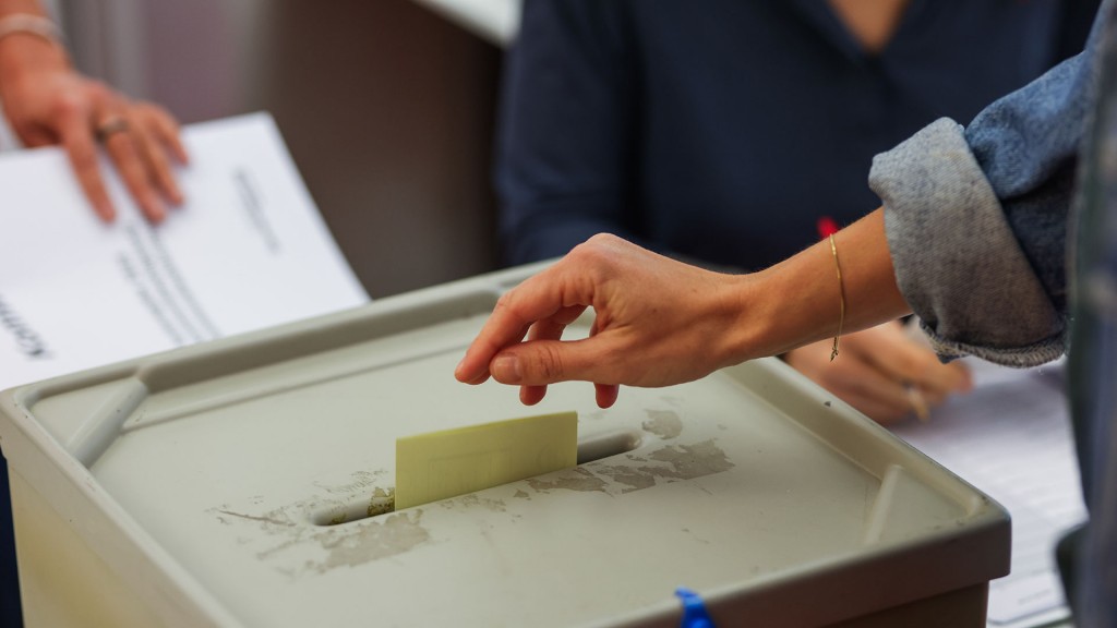 Foto: Frau wirft ihren Stimmzettel in die Wahlurne.