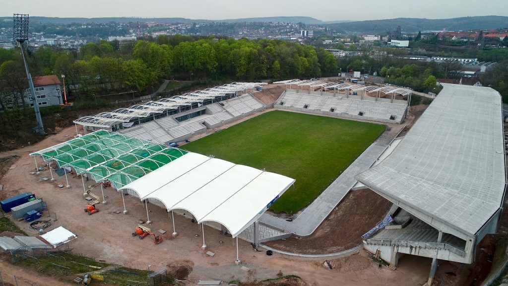 Luftaufnahme der Baustelle am Ludwigsparkstadion (Foto: SR / Alexander M. Groß)