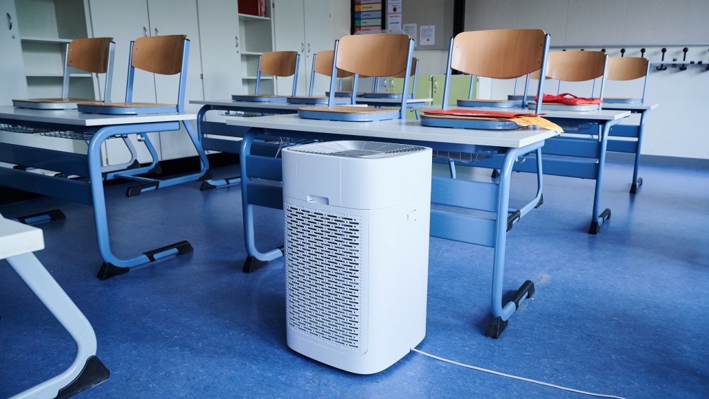 Foto: Luftreiniger in einem leeren Klassenraum