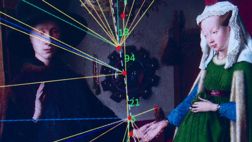 Ein Gemälde von Jan van Eyck mit computergenerierten mit Hilfslinien (Foto: SR Fernsehen)