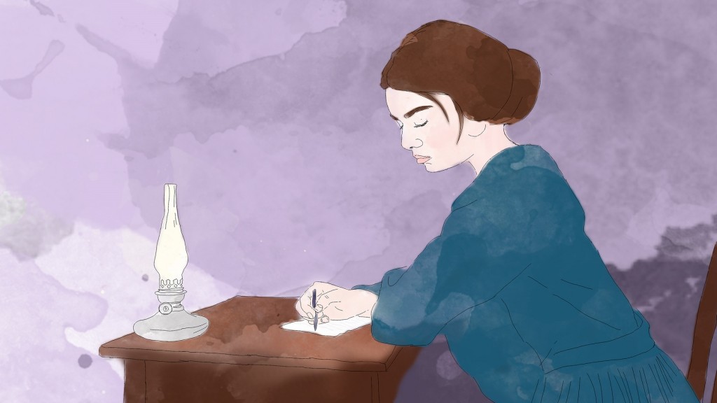 Eine Zeichnung mit dem Gesicht von Emily Dickinson