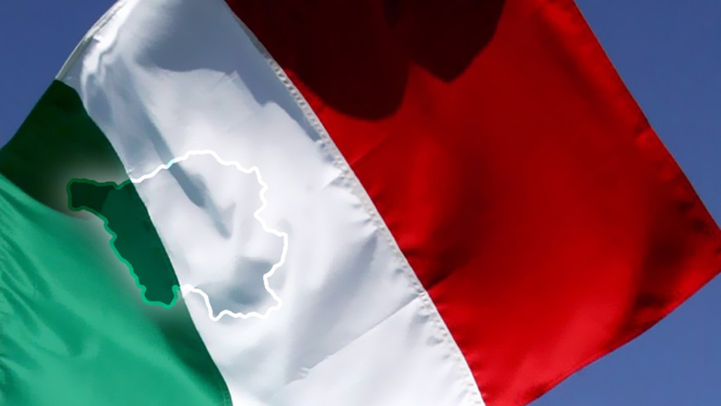 Italienische Nationalflagge vor der Saarlandkarte
