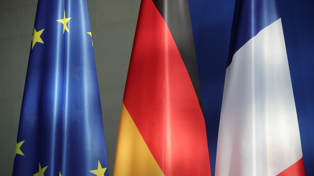 Die Fahnen der EU, Deutschlands und Frankreichs