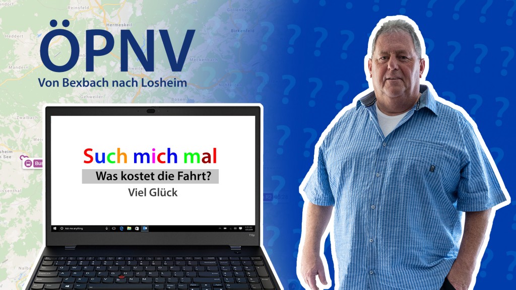 Foto: Wolfgang neben einem Laptop, auf dem eine Suchmaschine zu sehen ist.