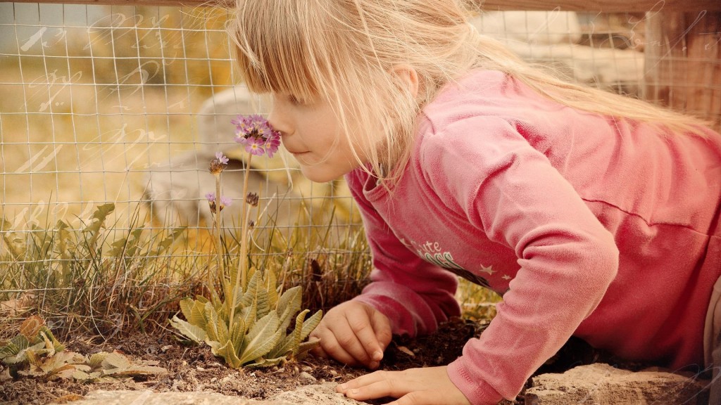 Ein Kind riecht an einer Blume