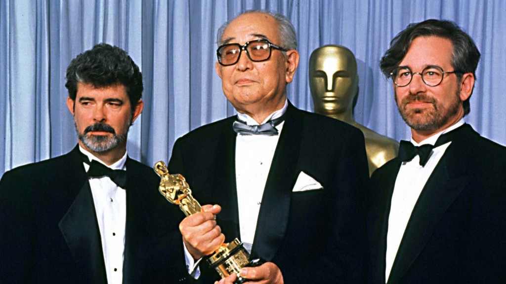 Von Links: George Lucas, Akira Kurosawa und Steven Spielberg bei der 62. Oskar-Verleihung 1989 in Los Angeles