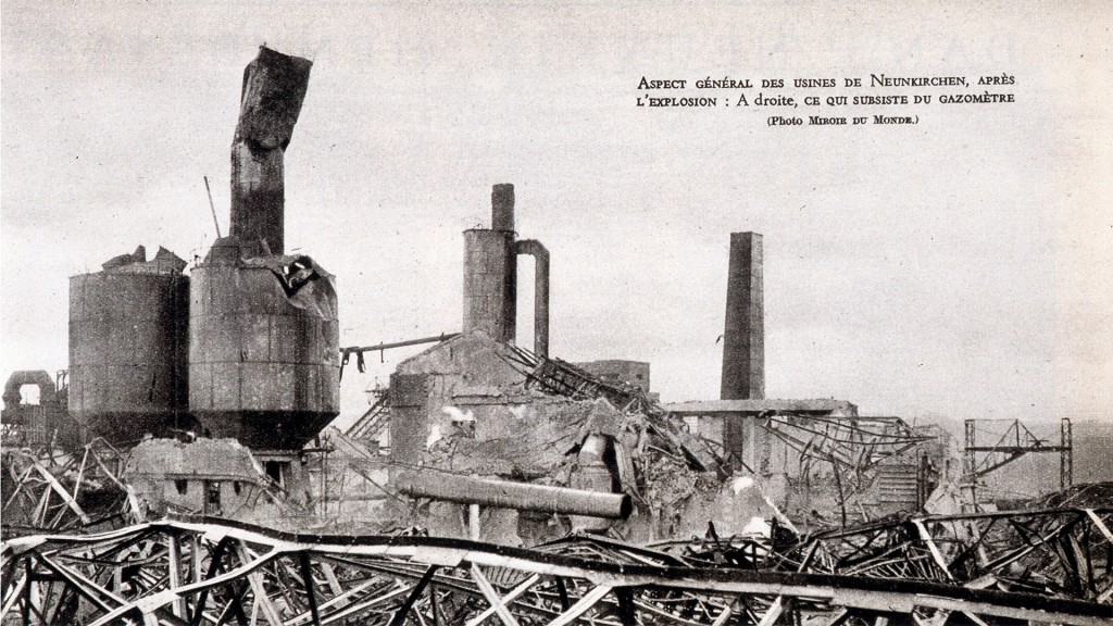 Der zerstörte Gasometer in Neunkirchen nach der Explosion