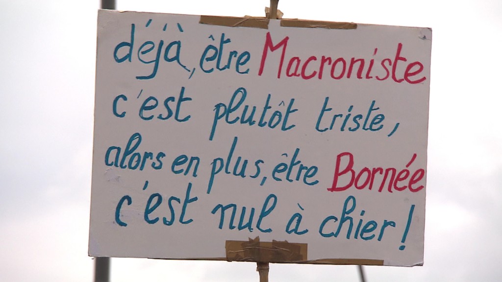 Schild am Protesttag gegen die Rentenreform in Frankreich