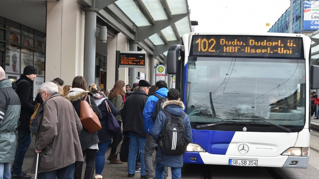 Foto: Menschen an einer Haltestelle