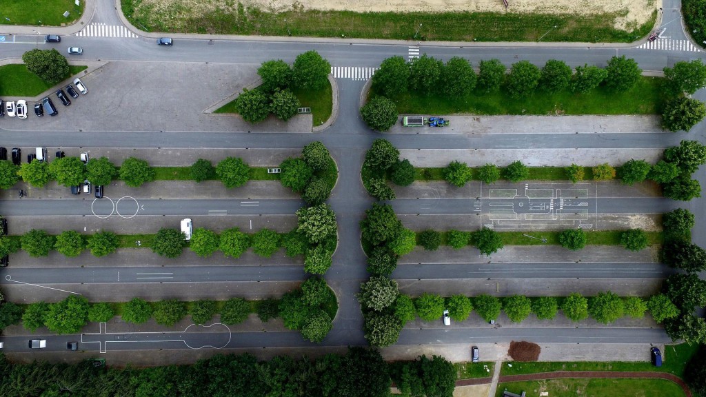 Luftaufnahme von Bäumen auf einem Parkplatz