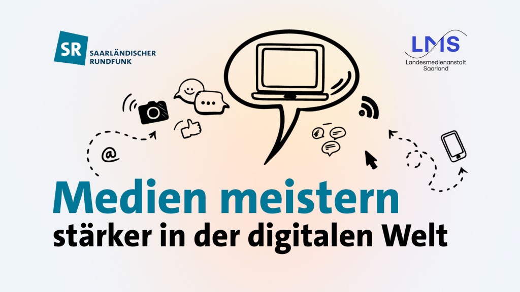Key visual „Medien meistern“ mit den Logos des Saarländischen Rundfunks und der Landesmedienanstalt Saarland