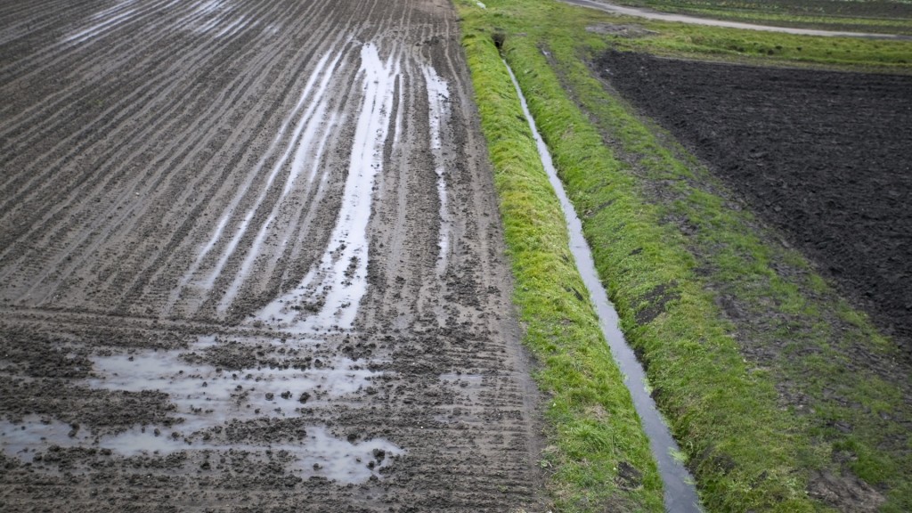 Wasserpfützen stehen auf einem durchmässten Acker