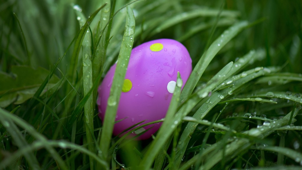 Buntes Osterei im nassen Gras