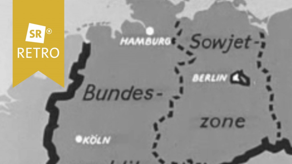 Landkarte von Deutschland zur Zeit der Teilung. Das Saarland ist schraffiert eingezeichnet.