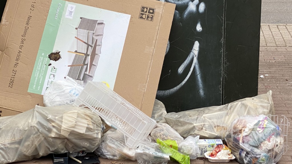 Illegale Müllentsorgung an einem Container