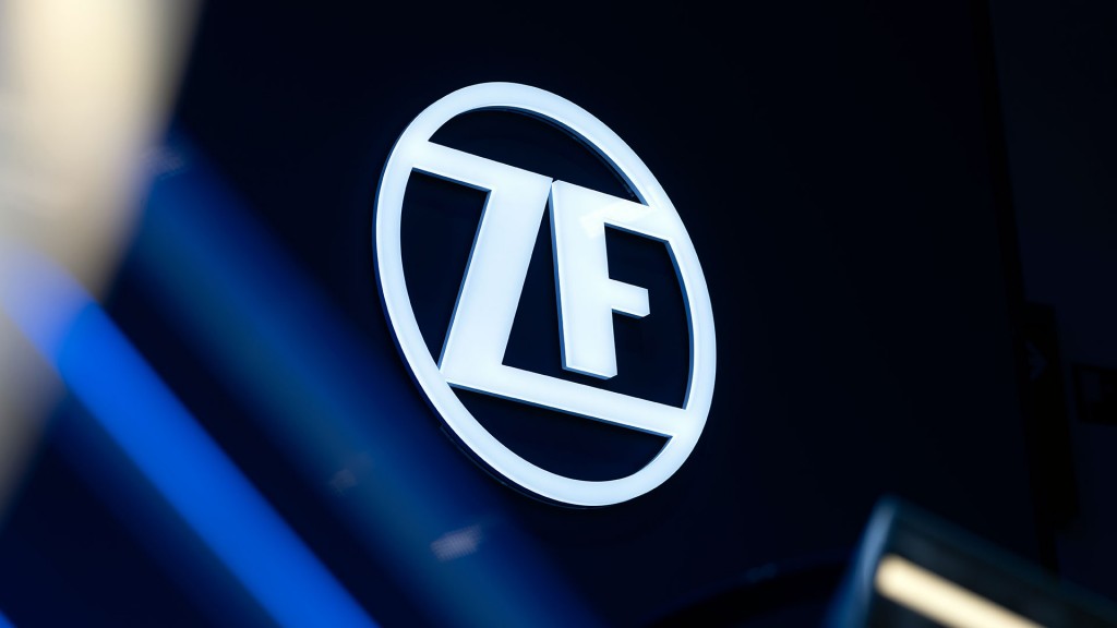 Weißes ZF Logo auf blauem Hintergrund.