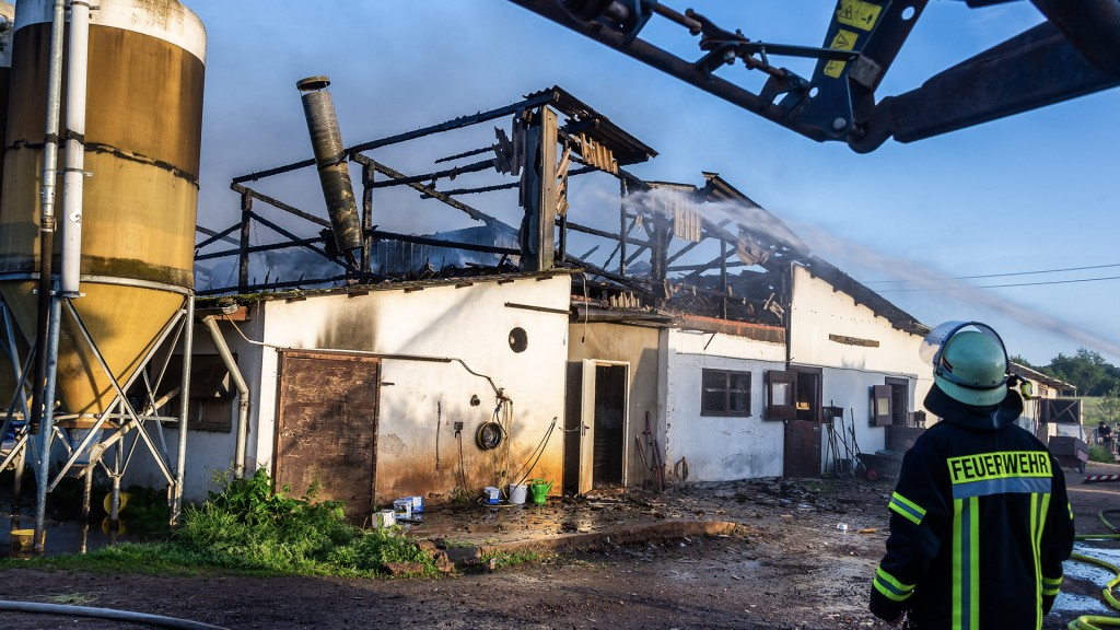 Die Feuerwehr löscht einen Brand auf einem Geflügelhof in Hemmersdorf