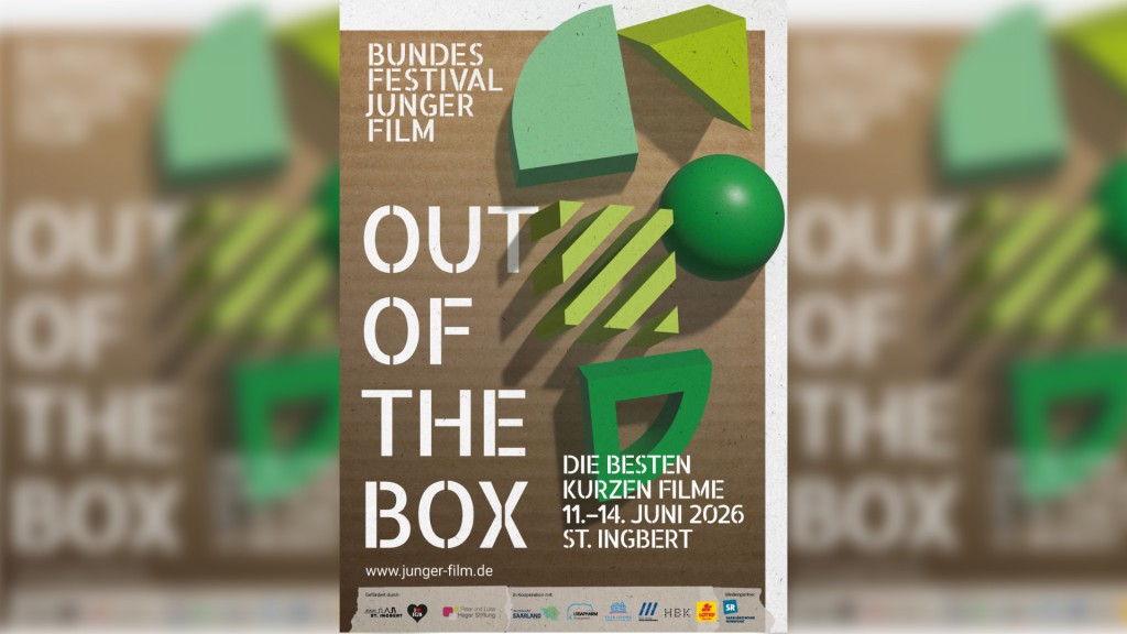 Plakat zum Bundesfestival junger Film 2026 mit dem Motto: Out of the box
