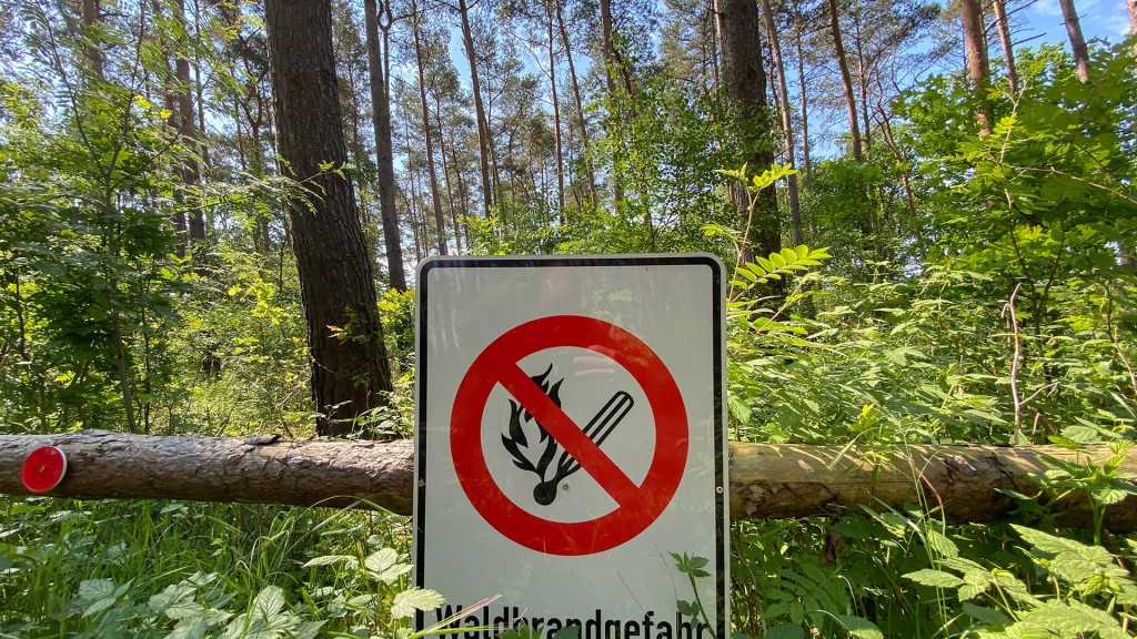 Foto:Ein Schild „Waldbrandgefahr“ hängt in einem Wald