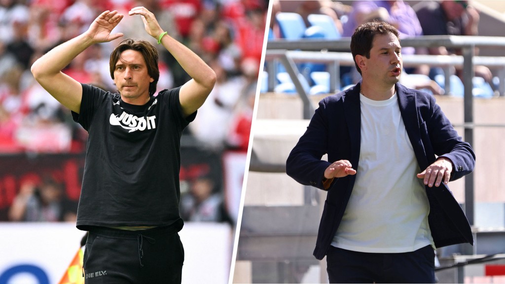 Collage: Trainer Vincent Wagner (SVE) und Trainer Argirios Giannikis (FCS)