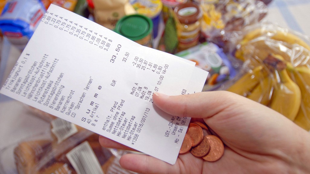 Jemand hält einen Kassenbon und Rückgeld eines Einkaufs in der Hand