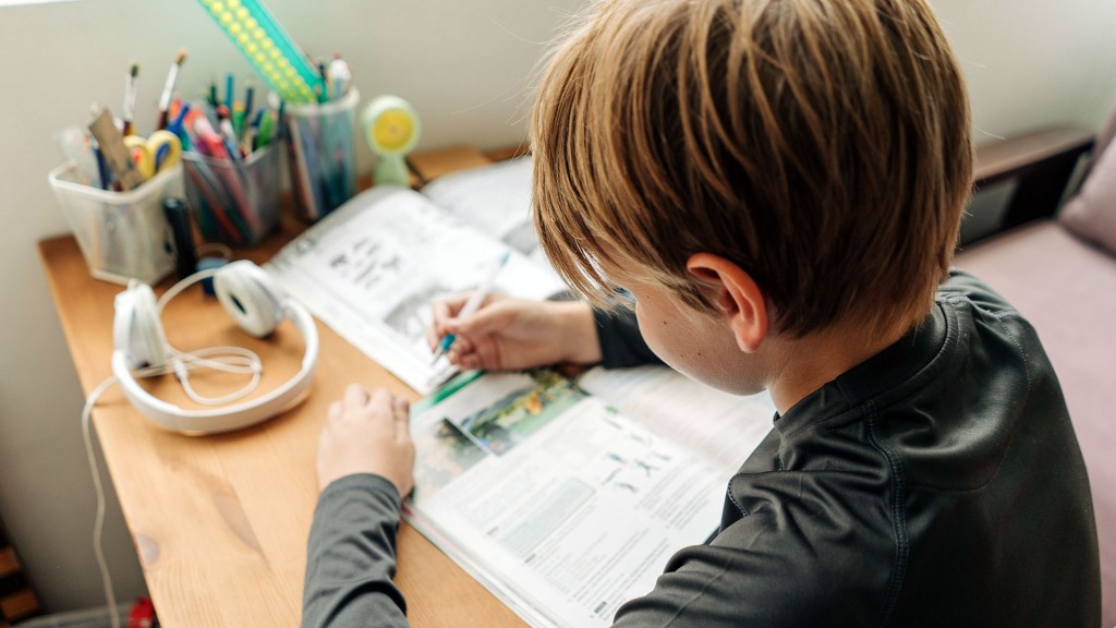 Foto: Ein Schüler sitzt am Tisch über Schulaufgaben