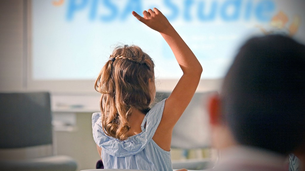 Foto: Symbolbild: Pisa-Studie, eine Schülerin meldet sich im Unterricht