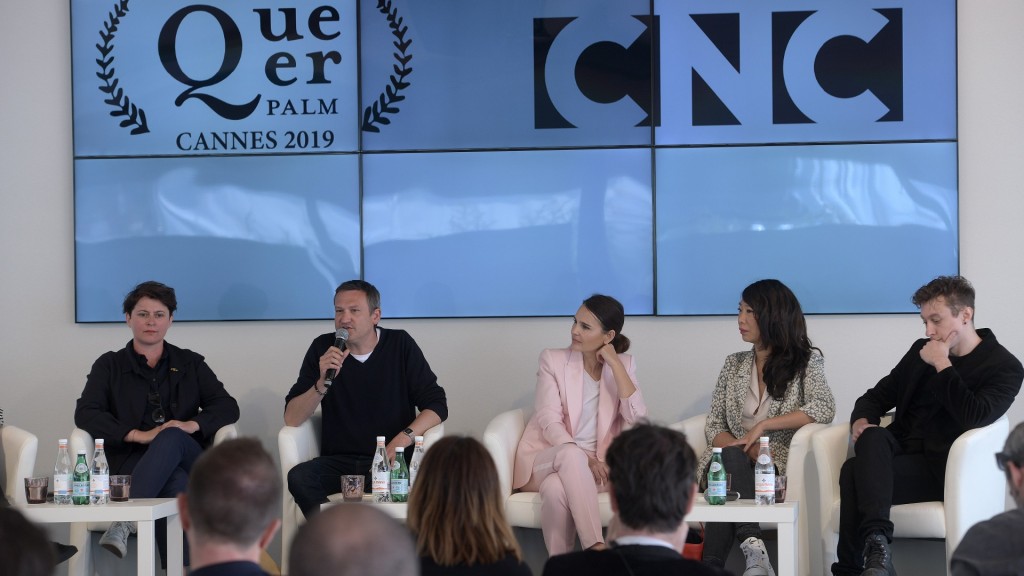 Pressekonferenz zur Vorstellung der Jury der Queer Palm 2019 am Strand des CNC während der 72. Filmfestspiele von Cannes.