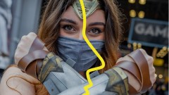 Cosplayer showing off her Wonderwoman like outfit at ComicCon NY